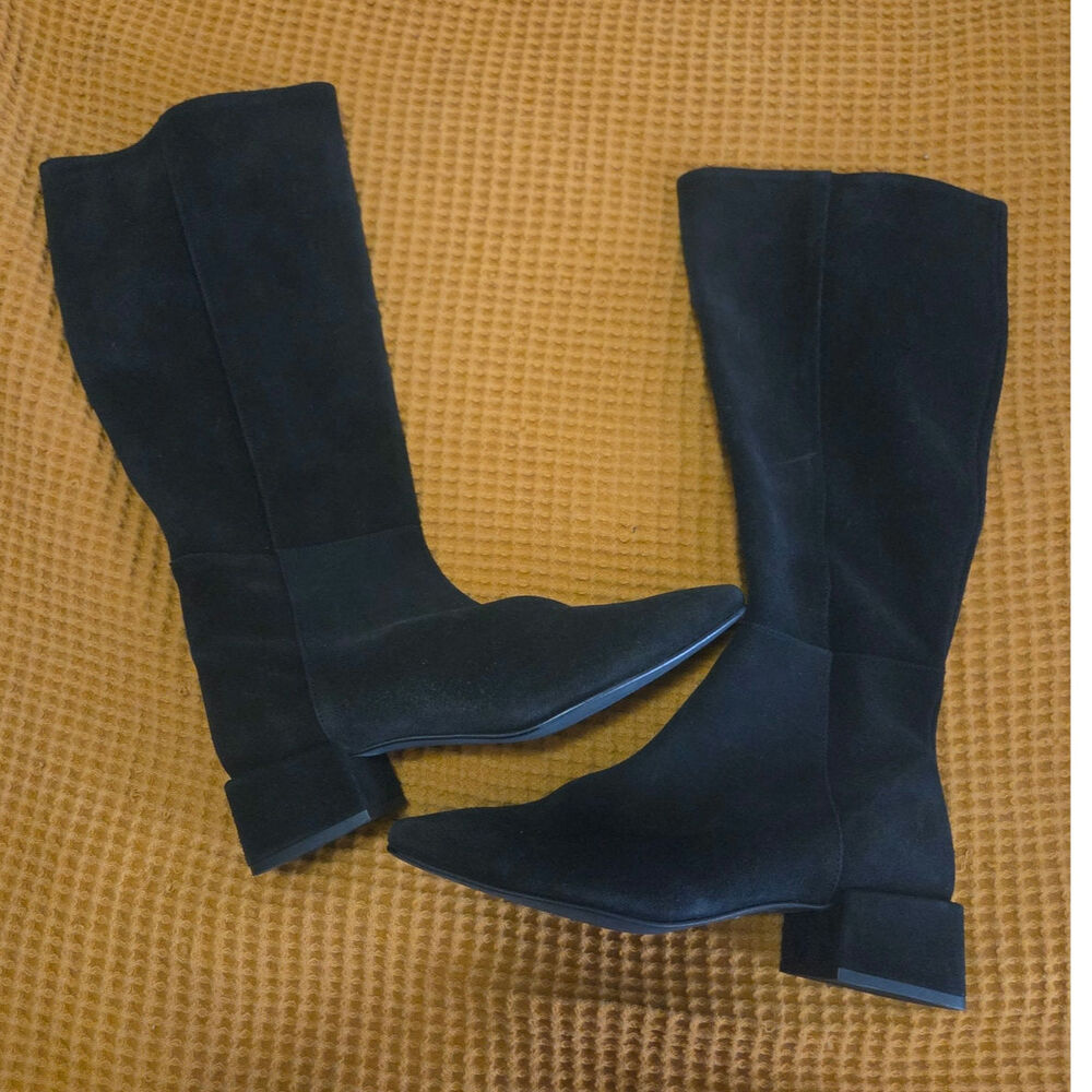 MINELLI Paris Made in Spain Black Suede Nahla Noir Block Heel Zip Boot GUC EU 37